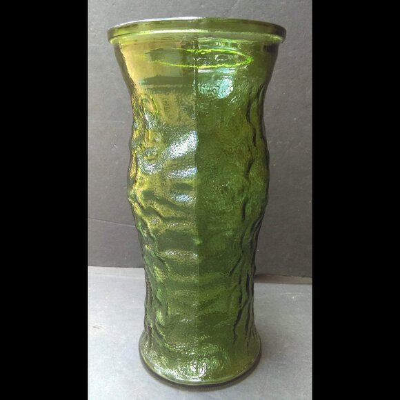 Vintage E.O Brody Co. Green Crinkle Texture Glass Vase 9-3/4" Tall - Picture 4 of 9